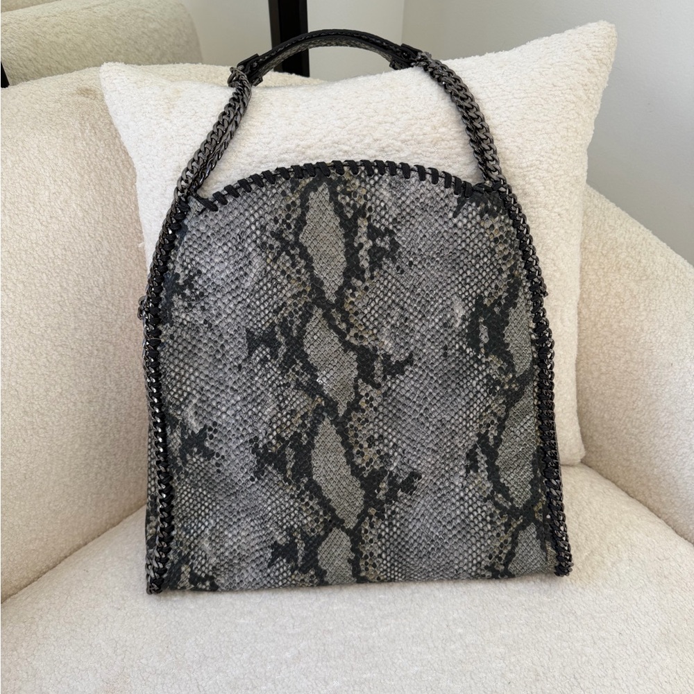 Steve Madden Gray and Black Snake-Print Chain Tote